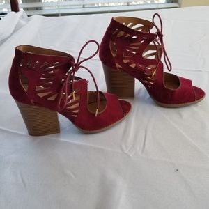 Suede Lace-Up Block Heels